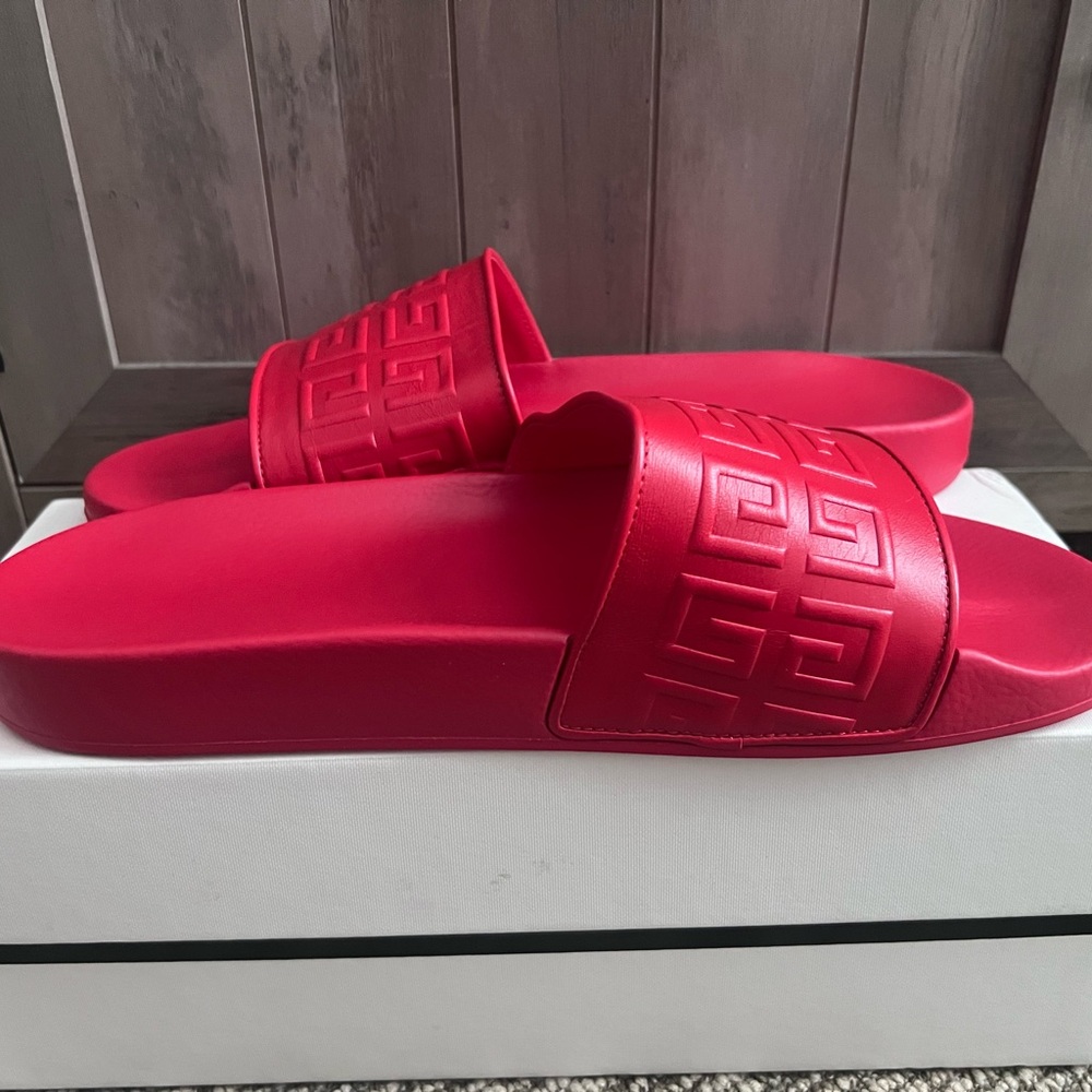 Givenchy Red Slide Sandals with Geometric Design